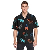 Orange and Blue Video Game Men's Hawaiian Shirts Short Sleeve Button Down Vacation Mens Beach Shirts