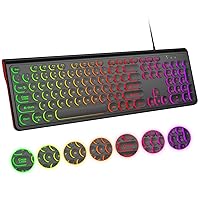Atelus USB Wired Keyboard with Backlit 7-Colors, Full Size Keyboard with Retro Keycaps, Numeric Keypad and Media Hotkey for Computer Desktop PC Laptop and Windows 7 8 10 11