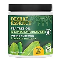Desert Essence Daily Facial Cleansing Pads, 100 Count - Gluten Free, Vegan, Non-GMO Face Pads with Tea Tree Oil, Organic Lavender & Chamomile to Cleanse Skin, Reduce Oil & Dirt to Prevent Breakouts
