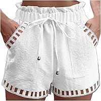 Shorts for Women Trendy Summer Cute Ruffle Trim High Waist Pants Hollow Out Fashion Breathable Tie Knot Shorts with Pocket