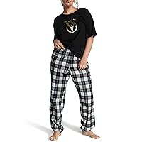 Victoria's Secret Flannel Jogger Teejama, PJ Set for Women, 2 Piece Lounge Set PJs, Flannel Pajamas Women, Women's Sleepwear, Black (XS)