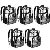 BLUEFAIRY Wholesale Clear Backpacks in Bulk Large PVC Transparent Heavy Duty17 Bags See Through Bookbags for Student for School Stadium Events Supplie Black 5 Pack