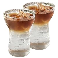 Coffee Cups Mugs,2PCS Iced Coffee Cup, 400ml/13oz Glass Coffee Cups, Clear Drinking Glasses, Slim Waist Dessert Cups for Wine Milk Beer Cocktail Whiskey