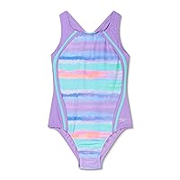 Speedo Girls' Swimsuit One Piece Thick Strap Racer Back Printed