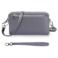 Women's Genuine Leather Wristlet Clutch Wallet Purses Small Crossbody Bags 7 Inch Shoulder Handbag 2 Straps