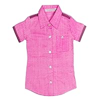 Kid's Girl Organic Cotton Blend Blouse - Light Weight Short Sleeved Button Closure Selvage Trimmed