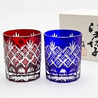 Tajimaglas TG04-24-2 Tajima Glass Edo Kiriko Layered Arai Pattern, Chrysanthemum Bottom, Old Glass, Pair