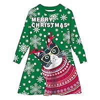Idgreatim Little Girls Ugly Christmas Sweater Dress Xmas Long Sleeve Flared Knit Jumper Dresses 2-9 Years