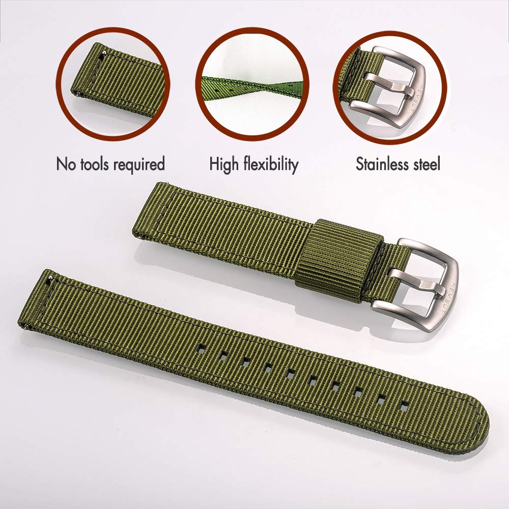 torbollo Quick Release Watch Bands - Choice of Color, Width (18mm, 20mm, 22mm or 24mm) - Watch Straps, Quality Nylon Strap and Heavy Duty Brushed Buckle