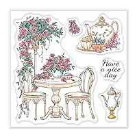 GLOBLELAND Afternoon Tea Clear Stamps for DIY Scrapbooking Retro Teapot Silicone Stamp Seals Transparent Stamps with Colorful Back Sheet for Cards Making Photo Album Journal 3.9x3.9inch