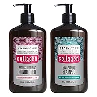 Collagen Shampoo and Conditioner Set for Brittle, Thin, and Damaged Hair - Volumizing Hair Growth Products Enriched with Argan Oil & Shea Moisture for Men, Women, and Kids | 27 Fl Oz