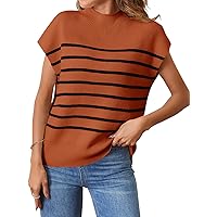 MEROKEETY Women's 2024 Sleeveless Mock Neck Striped Sweater Vest Cap Sleeve Ribbed Knit Pullover Tank Tops