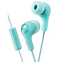 GREEN GUMY In ear earbuds with stay fit ear tips and MIC. Wired 3.3ft colored cord cable with headphone jack. Small, medium, and large ear tip earpieces included. JVC GUMY HAFX7MG