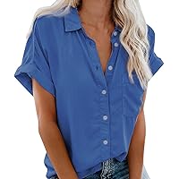 DASAYO Womens Tops Dressy Casual Summer Loose Fit Going Out Button Down Shirt 2023 Trendy Work Short Sleeve Ladies Blouses