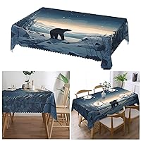 Polar Bear in The Snow Print Tablecloth Rectangle Table Cloth Waterproof & Stain Resistant Tablecloths 54 x 72 Inch Washable Table Cover for Kitchen Dining Tabletop Decoration