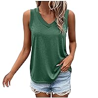Summer Tops for Women Sleeveless Tops Comfy Beach V Neck Tshirt Loose Fit Casual Tank Tunic Blouses