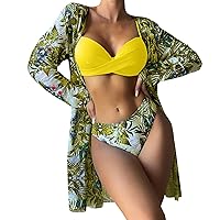 Plus Size Bathing Suits for Women Over 50 with Underwire Bra Swimsuits for Older Women with Sleeves Bikini Se