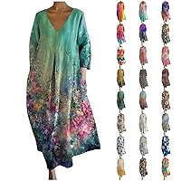 Womens Boho Dresses 2024 Floral Long Sleeve Maxi Dress Flowy Elegant Beach Sundresses Trendy Print Casual Long Dress