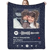 Custom Music Blanket for Couples - Personalized Lightweight Soft Throw Blanket with Photo Collage - Birthday Valentines Gifts for Lover Friends GF BF Upload Picture Music & Singer Name