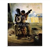 African American Old Man Teaching Child to Learn Musical Instrument Retro Art Poster Canvas Poster Wall Art Decor Print Picture Paintings for Living Room Bedroom Decoration Frame-style 8x10inch(20x25c