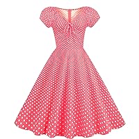 Women's Retro Skirt Bubble Short Sleeved Polka Dot Printed Large Swing Dress Midi Dresses for Women Casual Summer