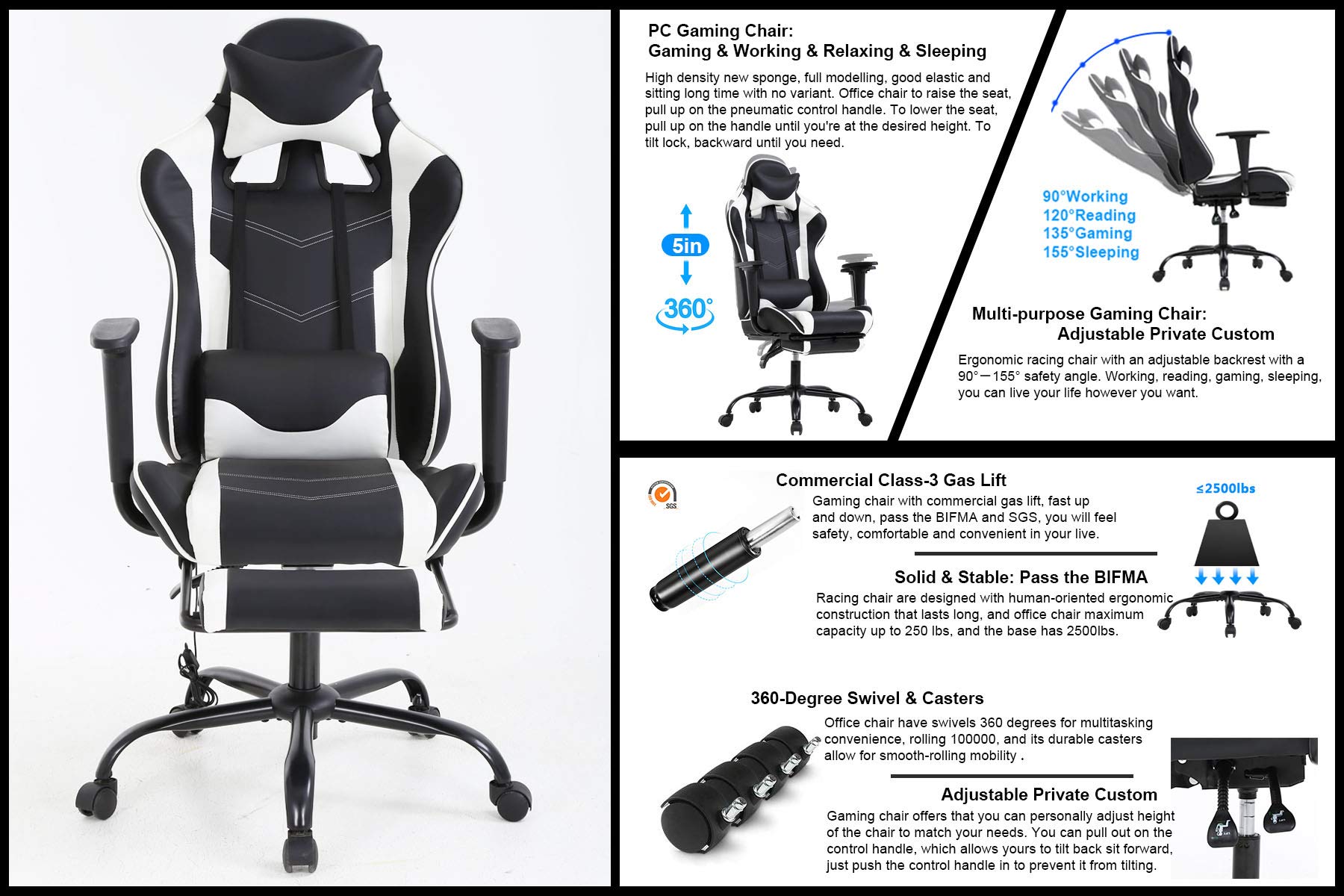 Computer gaming chair Ergonomic race office chairs Adjustable seat 