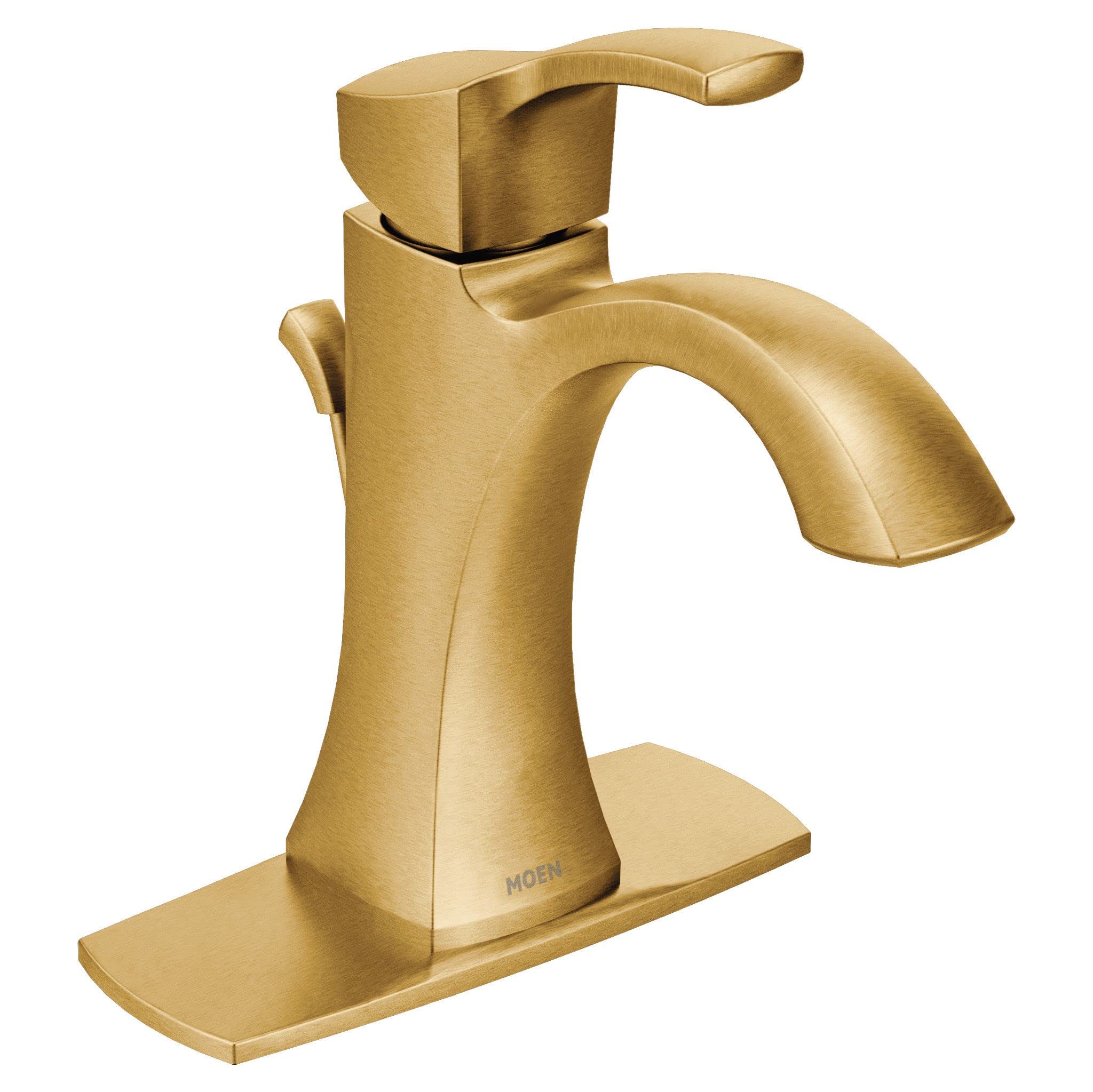 Moen Voss Brushed Gold One-Handle High Arc Bathroom Faucet with Drain Assembly, 6903BG