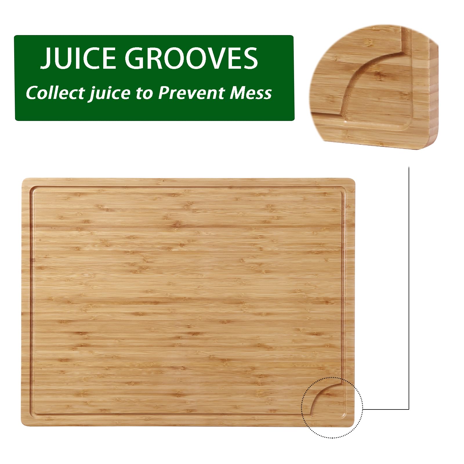 24 x 18 Bamboo Cutting Board, Large Kitchen Chopping Board for Meat, Butcher Block Cutting Board, Carving Board with Handle and Juice Groove for Turkey, Meat, Vegetables, BBQ