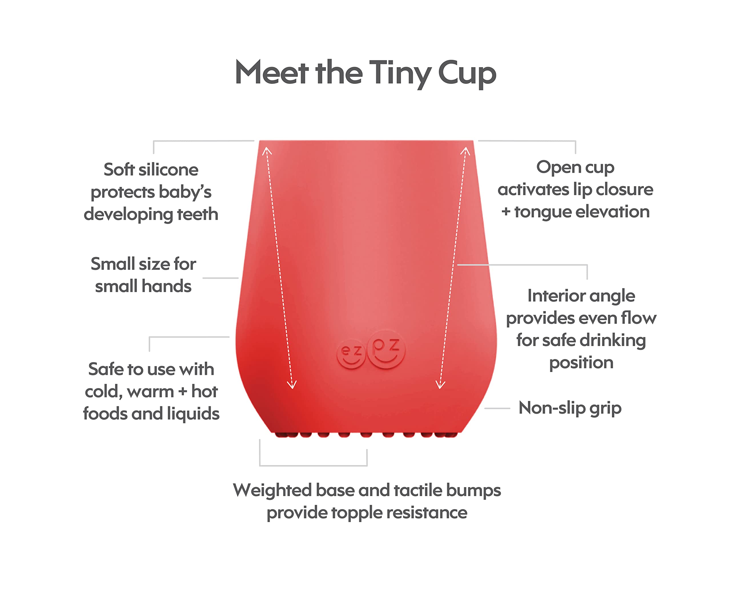 ez pz Tiny Cup (Coral) - 100% Silicone Training Cup for Infants - Designed by a Pediatric Feeding Specialist - 4 months+ - Baby-led Weaning Gear & Baby Gift