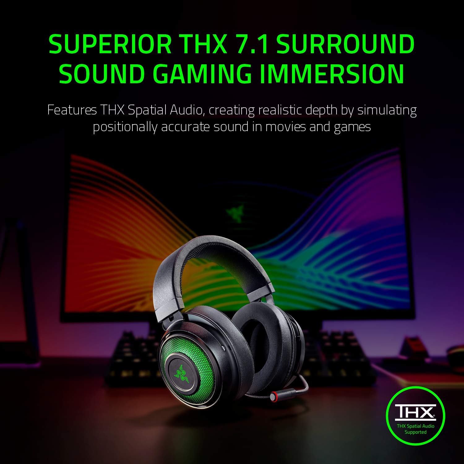 Razer Kraken Ultimate – USB Gaming Headset (Gaming Headphones for PC, PS4 and Switch Dock with Surround Sound, ANC Microphone and RGB Chroma)