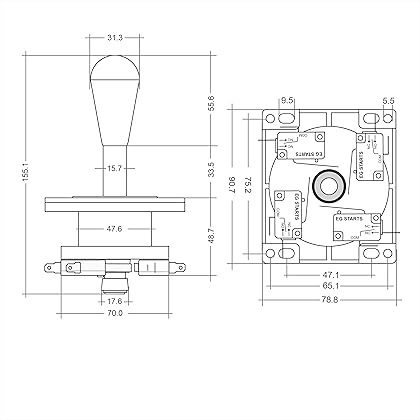 American Style Arcade Competition 2Pin Joystick BLACK Switchable From 8 Ways Operation, Elliptical Black Handle, Precision 8-Way 187