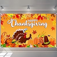 Thanksgiving Decorations Happy Thanksgiving Banner Backdrop Fall Pumpkin Turkey Autumn Maple Leaves Photography Background Harvest Party Supplies Table Banner Photo Booth Props