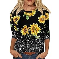 Independence Day Fashion 3/4 Sleeve Tops for Womens USA Printed 4th of July Shirt Casual 2024 Trendy Tshirts