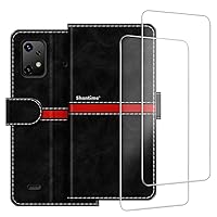 Phone Case Compatible with Umidigi Bison X20 4G + [2 Pack] Screen Protector Glass Film, Premium Leather Magnetic Protective Case Cover for Umidigi Bison X20 4G (6.53 inches) Black
