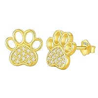 INFUSEU 925 Sterling Silver Earrings Cat Dog Paw Print Gifts for Women Girls Animal Lovers