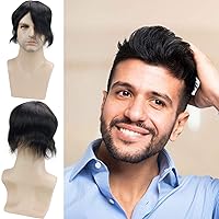 Rossy&Nancy Human Hair Toupee for Men Hair Replacement System Breathable Swiss Lace Top 8x6inch with PU Perimeter 1B Off Black Color