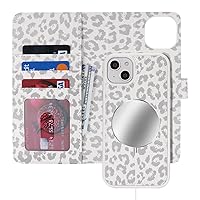 Ｈａｖａｙａ for iPhone 15 Wallet Case Magsafe Compatible iPhone 15 case with Card Holder Detachable Magnetic flip Folio Leather Cover for Women-White Leopard Print