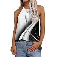 Sleeveless Tunic Tops for Ladies Outdoor Lounges Fitted Cosy Tank Tops Printing Drawstring Loose Casual Shirts