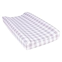 Gray and Cream Buffalo Check Deluxe Flannel Changing Pad Cover - Buffalo Check Print Cotton Flannel, Cream, Gray, Fully Elasticized, 6 in Deep Pockets, Fits Standard Changing Pad 16 in x 32 in