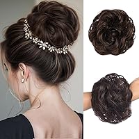 HAIRCUBE 1PCS Messy Bun Hair Piece Messy Hair Bun Scrunchies for Women Wavy Curly Chignon Ponytail Hair Extensions Synthetic Thick Tousled Updo Bun (Chocolate Brown)
