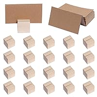 20 Pieces Wood Place Card Holders Table Number Holders Stands Small Table Sign Holders Display Rustic Wooden Card Holder with Brown Paper Cards for Wedding Reception Table Party Decoration