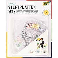 73214 Ironing Beads Pin Plate Set Basic Large 3 Transparent Pegboards for Ironing Beads with a Diameter of 5 mm, Circle, Square and Hexagon