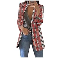 Woman Blazer, Women's Blazers Casual Rain Coat Plus Women Stripe Open Front Pockets Cardigan Formal Suit Long Sleeve Blouse Coat Blazers for Casual Plad Travel Blazer (3XL, Red-4)