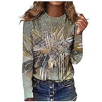 Blouses for Women Business Casual, Women's Fashion Casual Long Sleeve Print Round Neck Pullover Top Blouse