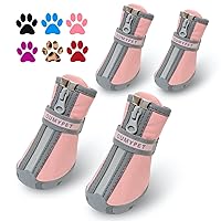 QUMY Dog Shoes for Small Dogs, Puppy Dog Boots & Paw Protectors for Winter Snowy Day, Summer Hot Pavement, Waterproof in Rainy Weather, Ourdoor Walking, Indoor Hardfloors Anti Slip Rubber Sole Pink 2