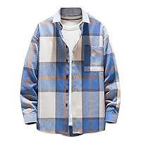 Camisas franela Hombre Blusa bolsillo y botones Abrigo Camisetas con solapa estampada túnicas de otoño invierno