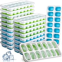 20 Pieces Ice Cube Tray with Lid Silicone Ice Tray for Freezer 14 Ice Cube Trays Stackable Silicone Ice Cube Mold for Drinks Fruit Yogurt Cocktail, Green, Blue