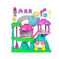 Fisher-Price Imaginext DreamWorks Trolls Musical Toy Playset, Lights & Sounds Rainbow Treehouse with Poppy Figure & 7 Play Pieces for Preschool Kids