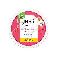 Yes To Grapefruit Weekly Acid Pads, Brightening & Exfoliating Treatment That Glows Skins, Improves Tone & Texture, With Antioxidants, AHAs & BHAs, Natural, Vegan & Cruelty Free, 12-Count