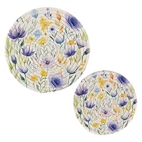 Purple Flowers Pot Holders Trivets Set 2 Pcs,Potholders for Kitchens,Cotton Coasters Trivets for Hot Dishes/Hot Pots and Pans/Hot Pot Holders